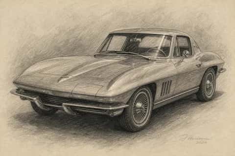 Charcoal Pencil Sports Car Sketch