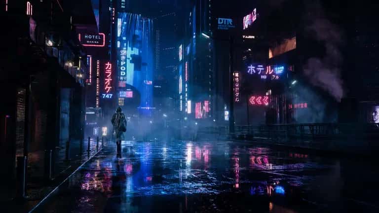 赛博朋克雨夜街道