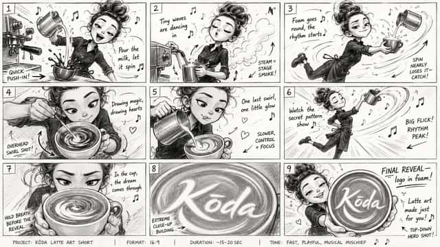 Latte Art Storyboard Sketch Sequence