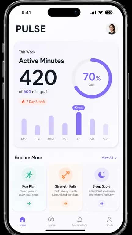 High-Fidelity Mobile App UI (Fitness)
