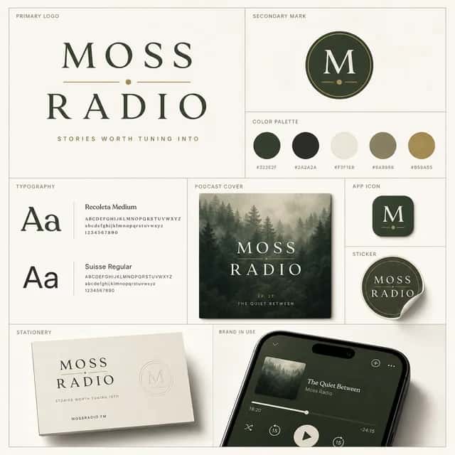 Moss Radio brand identity showcase board