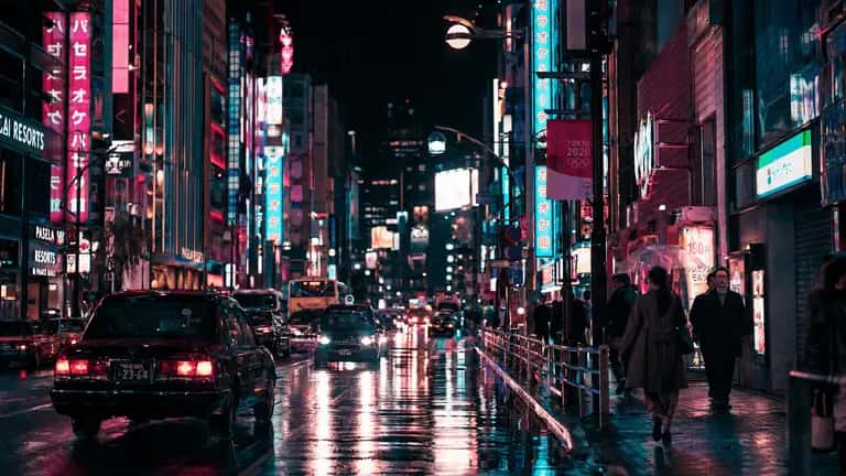 Neon-Lit Tokyo Street