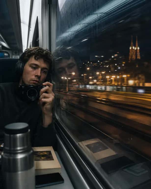 Night Train Window Self-Portrait