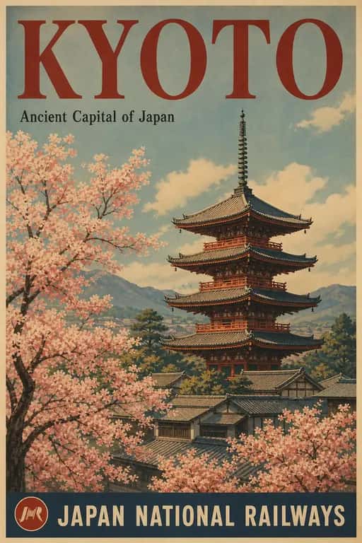 Vintage Kyoto Travel Poster