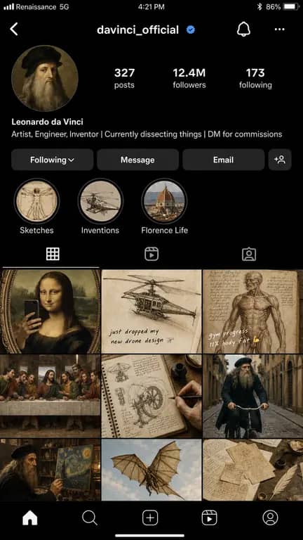 Da Vinci Instagram Profile (Mockup)