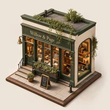 Isometric Cozy Bookshop Diorama
