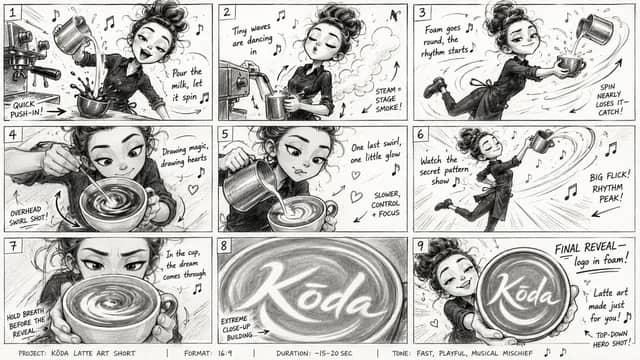 Latte Art Storyboard Sketch Sequence