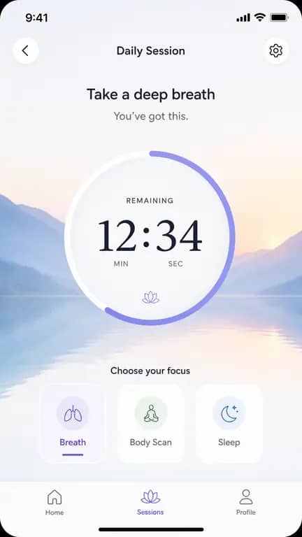 Meditation App Daily Session Screen