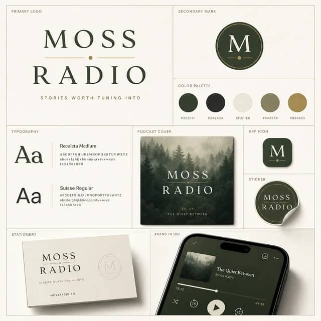 Moss Radio brand identity showcase board