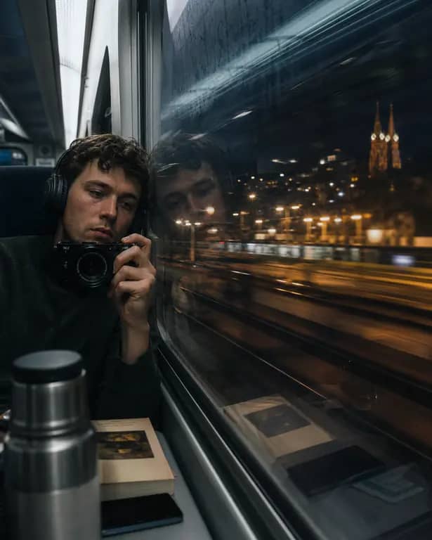 Night Train Window Self-Portrait