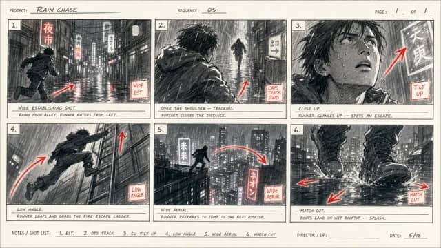 Professional 6-panel Film Storyboard