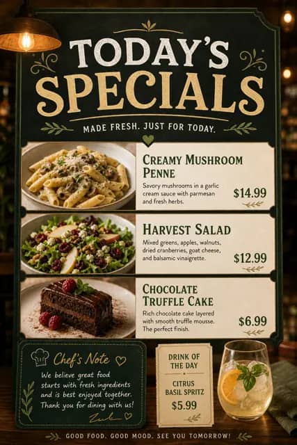 Restaurant Daily Specials Poster