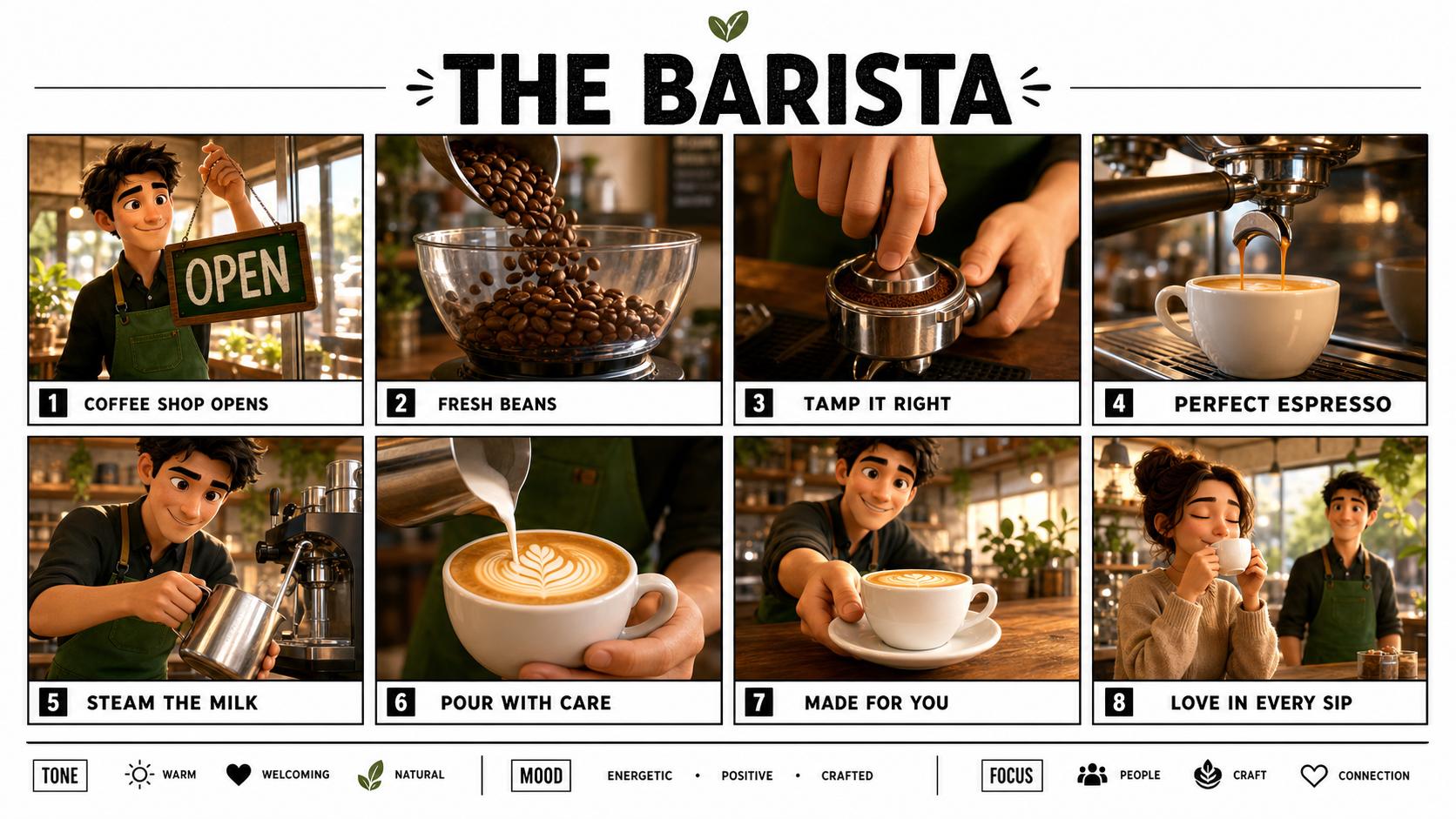 Barista 8-Shot Pixar Storyboard