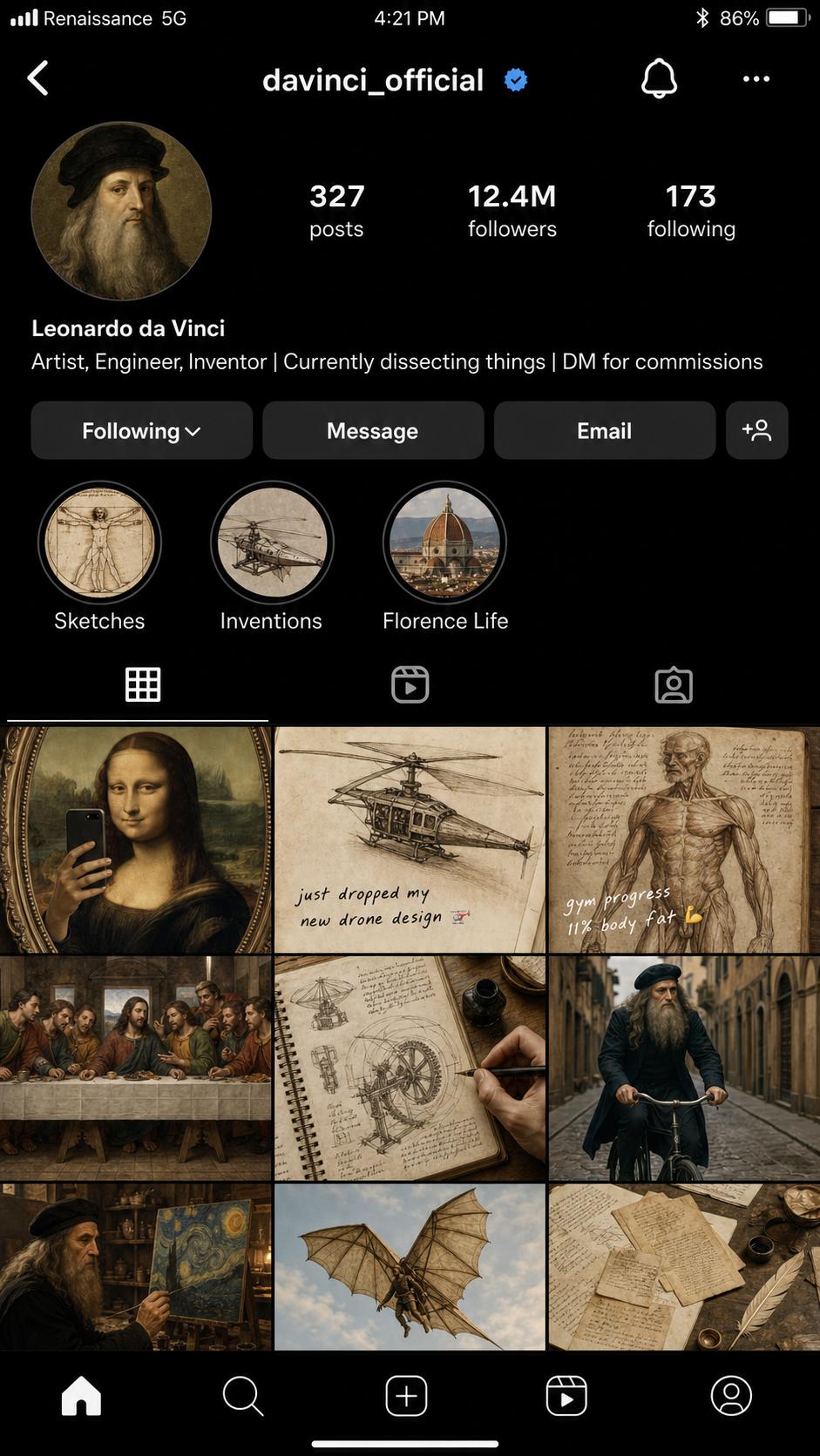 Da Vinci Instagram Profile (Mockup)