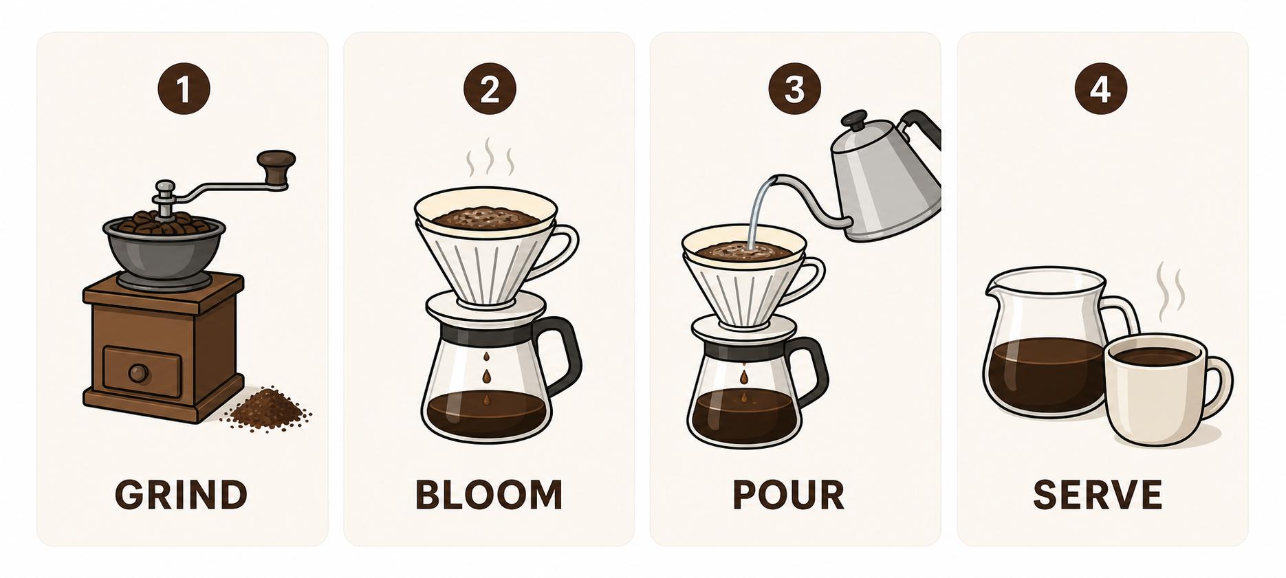 4-Step Coffee Brewing Visual Guide