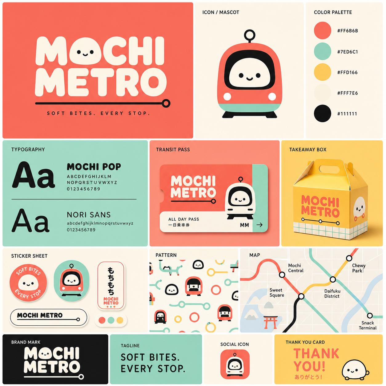 Playful brand kit: Mochi Metro