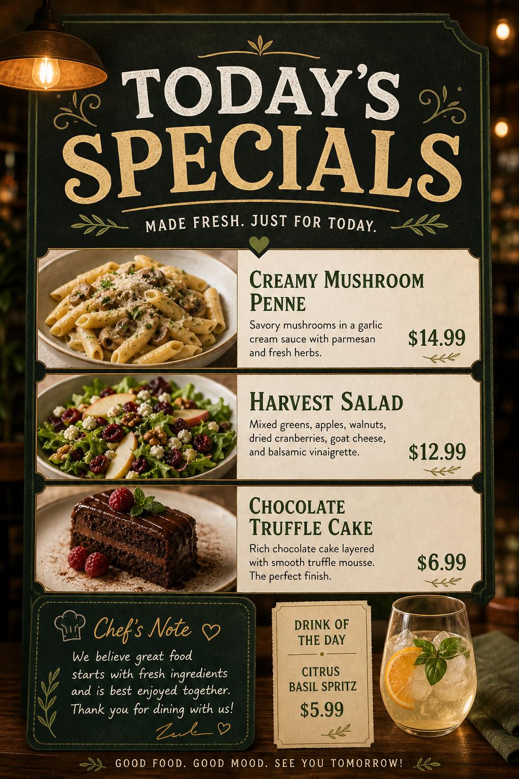 Restaurant Daily Specials Poster