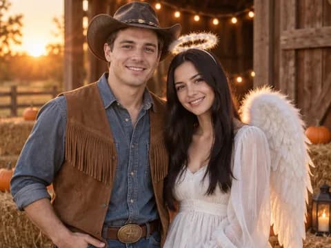 Cowboy and Angel Halloween Couple Portrait