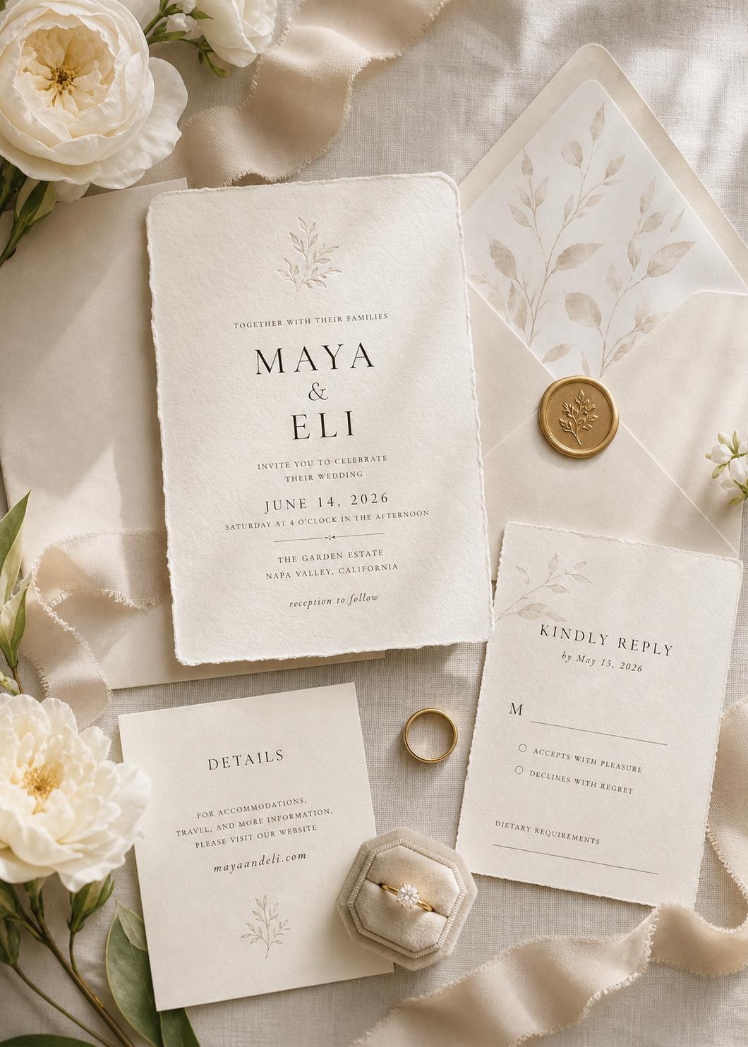 Wedding Invitation Editorial Flat Lay